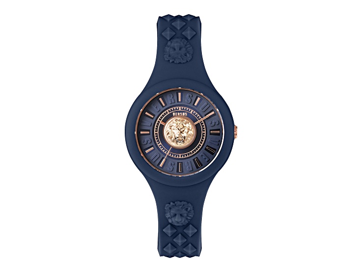 Versus Versace Fire Island Watch 39mm Blue with Rose details Enamel Dial Silicone Strap