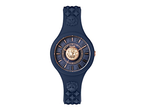 Versus Versace Fire Island Watch 39mm Blue with Rose details Enamel Dial Silicone Strap