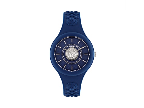 Versus Versace Fire Island Watch 39mm Blue with Stainless Steel details Enamel Dial Silicone Strap