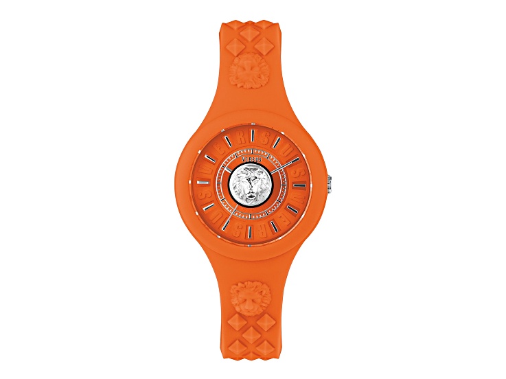Versus Versace Fire Island Watch 39mm Orange with Stainless Steel details Enamel Dial Silicone Strap