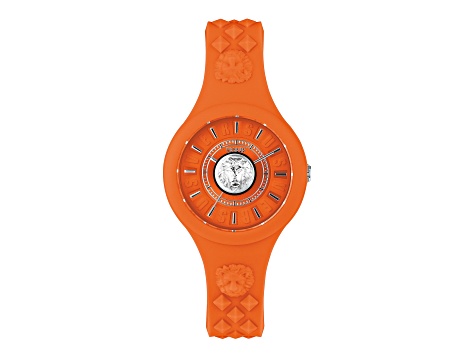 Versus Versace Fire Island Watch 39mm Orange with Stainless Steel details Enamel Dial Silicone Strap