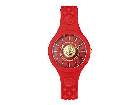 Versus Versace Fire Island Watch 39mm Red with Gold Tone details Enamel Dial Silicone Strap