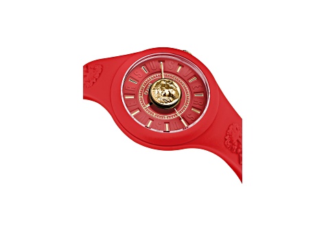 Versus Versace Fire Island Watch 39mm Red with Gold Tone details Enamel Dial Silicone Strap