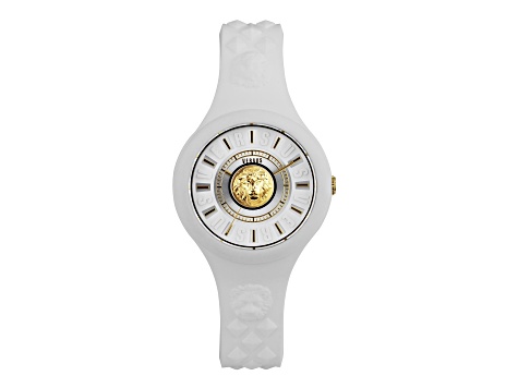 Versus Versace Fire Island Watch 39mm White with Gold Tone details Enamel Dial Silicone Strap