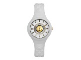 Versus Versace Fire Island Watch 39mm White with Gold Tone details Enamel Dial Silicone Strap