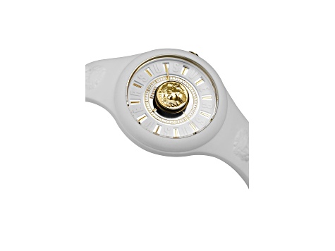 Versus Versace Fire Island Watch 39mm White with Gold Tone details Enamel Dial Silicone Strap