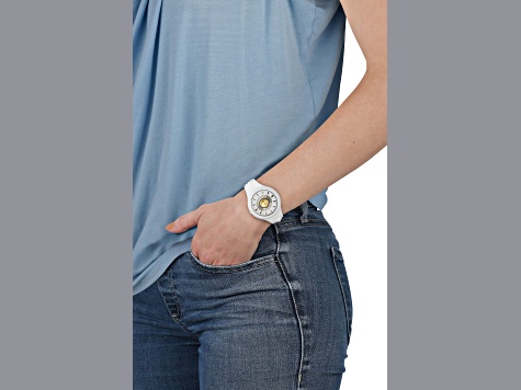 Versus Versace Fire Island Watch 39mm White with Gold Tone details Enamel Dial Silicone Strap