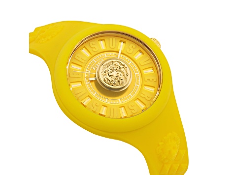 Versus Versace Fire Island Watch 39mm Yellow with Gold Tone details Enamel Dial Silicone Strap