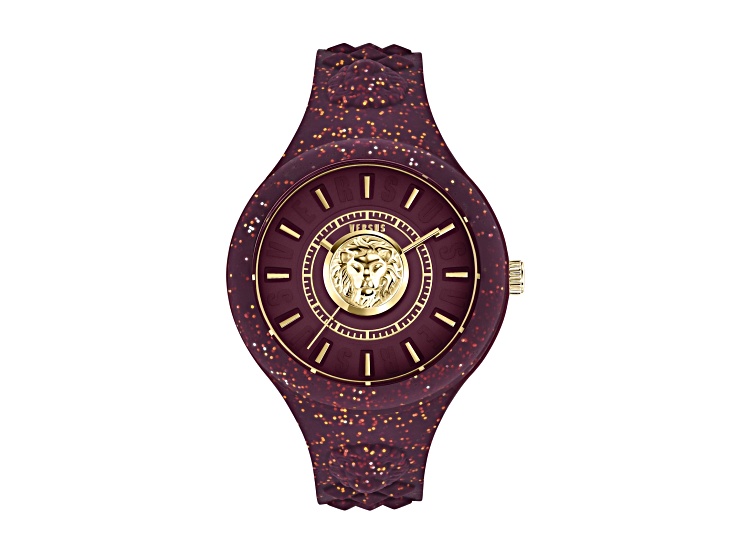 Versus Versace Fire Island 39MM Burgundy Case W/ IP Yellow Gold details Enamel Dial Silicone Strap