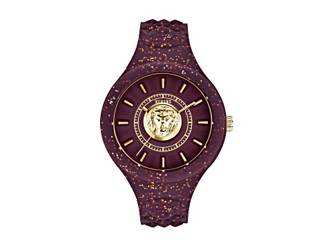Versus Versace Fire Island 39MM Burgundy Case W/ IP Yellow Gold details Enamel Dial Silicone Strap