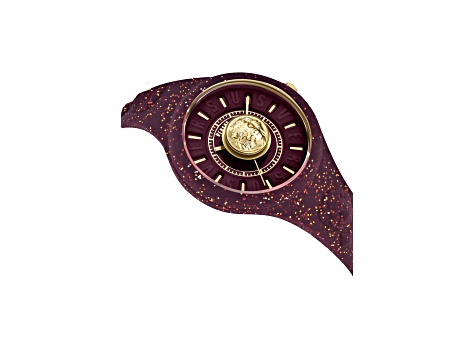 Versus Versace Fire Island 39MM Burgundy Case W/ IP Yellow Gold details Enamel Dial Silicone Strap