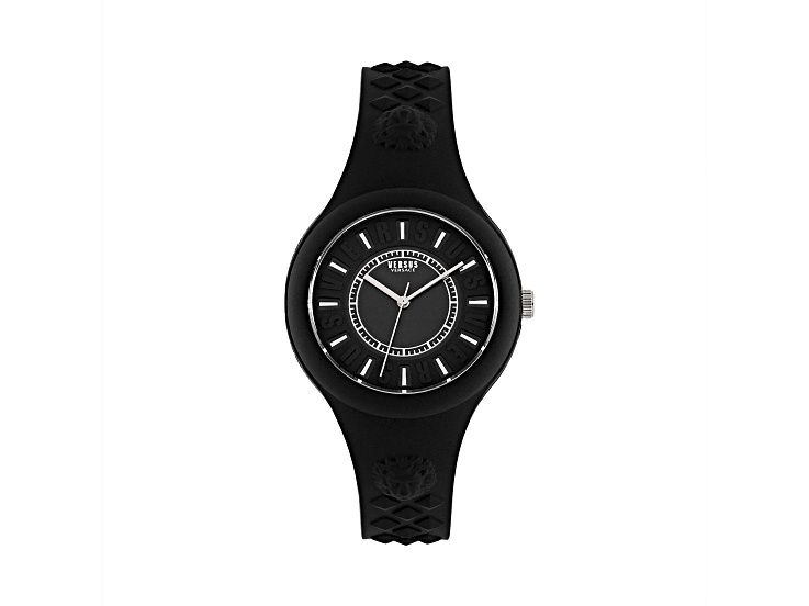 Versus Versace Fire Island Watch 39mm Black with Stainless Steel details Enamel Dial Silicone Strap