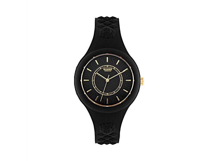 Versus Versace Fire Island Watch 39mm Black with Gold Tone details Enamel Dial Silicone Strap