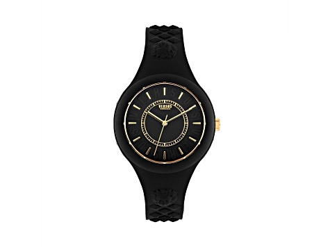 Versus Versace Fire Island Watch 39mm Black with Gold Tone details Enamel Dial Silicone Strap