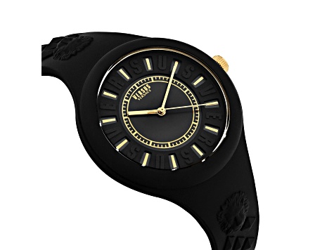 Versus Versace Fire Island Watch 39mm Black with Gold Tone details Enamel Dial Silicone Strap