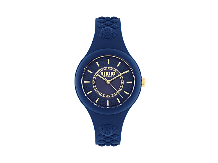 Versus Versace Fire Island Watch 39mm Blue with Gold Tone details Enamel Dial Silicone Strap
