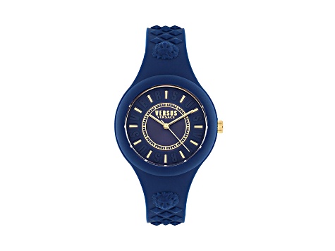 Versus Versace Fire Island Watch 39mm Blue with Gold Tone details Enamel Dial Silicone Strap