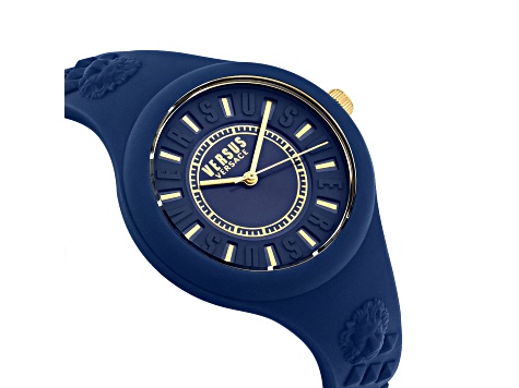 Versus Versace Fire Island Watch 39mm Blue with Gold Tone details Enamel Dial Silicone Strap