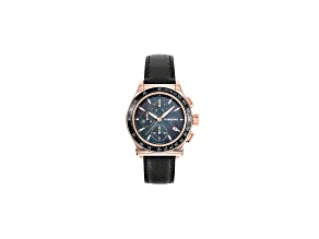 Ferragamo 1927 Chrono Womens Watch 38MM IP Rose Case Black Mother of Pearl Dial Calf Leather Strap