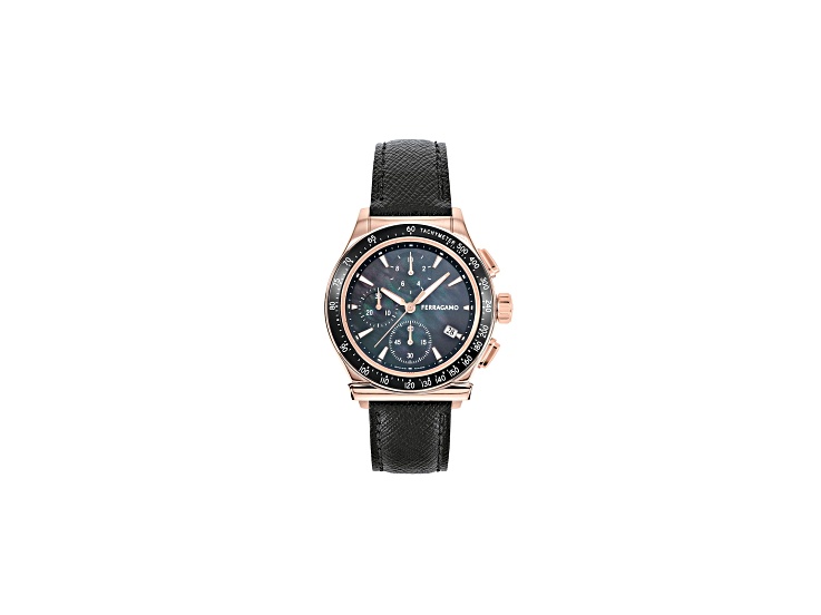 Ferragamo 1927 Chrono Womens Watch 38MM IP Rose Case Black Mother