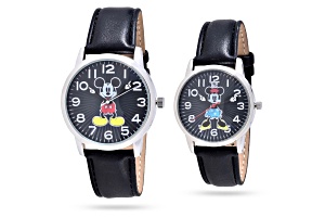 Disney His and Hers Set of 2 Mickey Comic Strip Leather Band Watches