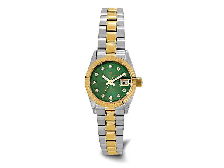 Charles-Hubert Two-Tone Yellow IP-plated Stainless Steel Quartz Green Dial Watch