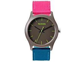 Nixon Women's Mod Brown Dial Pink and Blue Fabric Strap Watch