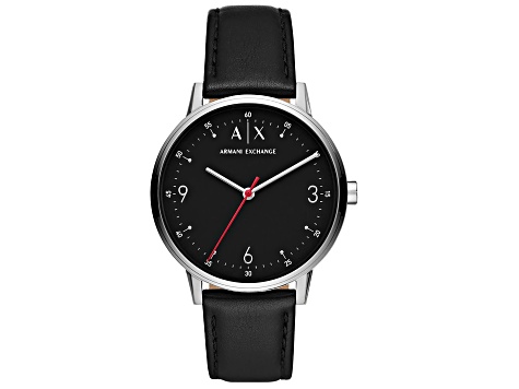 Armani Exchange Men's Classic Black Dial, Black Leather Strap Watch