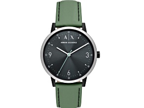 Armani Exchange Men's Classic Black Dial, Green Leather Strap Watch
