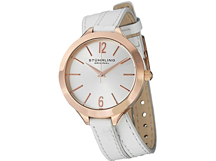 Stuhrling Women's Vogue White Dial, White Leather Strap Watch