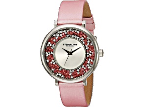 Stuhrling Women's Vogue White Dial, Pink Leather Strap Watch