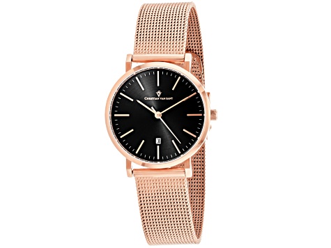 Christian Van Sant Women's Paradigm Black Dial, Rose Stainless Steel Watch