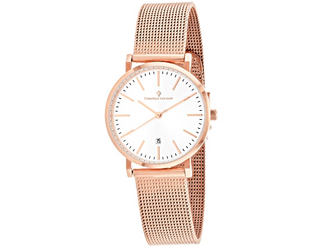 Christian Van Sant Women's Paradigm White Dial, Rose Stainless Steel Watch