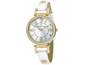 Christian Van Sant Women's Petite White Dial, White Leather Strap Watch