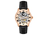 Thomas Earnshaw Longitude Automatic Rose Dial Black Stainless Steel Band Skeleton Watch