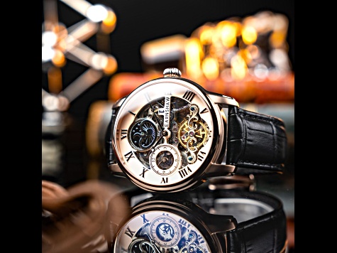 Thomas Earnshaw Longitude Automatic Rose Dial Black Stainless Steel Band Skeleton Watch