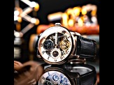 Thomas Earnshaw Longitude Automatic Rose Dial Black Stainless Steel Band Skeleton Watch