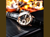 Thomas Earnshaw Longitude Automatic Rose Dial Black Stainless Steel Band Skeleton Watch