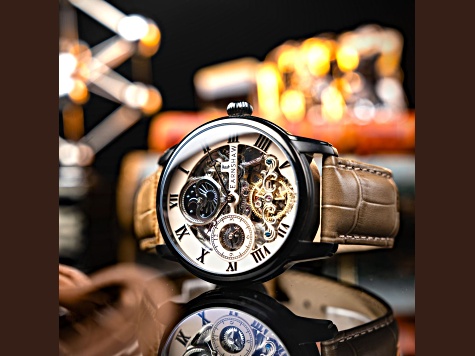 Thomas Earnshaw Longitude Automatic Tan Dial Brown Stainless Steel Band Skeleton Watch
