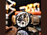 Thomas Earnshaw Longitude Automatic Tan Dial Brown Stainless Steel Band Skeleton Watch