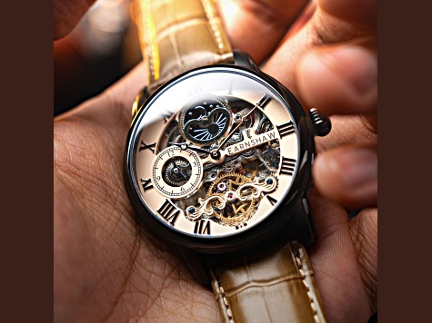 Thomas Earnshaw Longitude Automatic Tan Dial Brown Stainless Steel Band Skeleton Watch