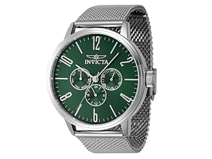 Invicta Specialty 44mm Quartz Stainless Steel Mesh Watch, Green Dial