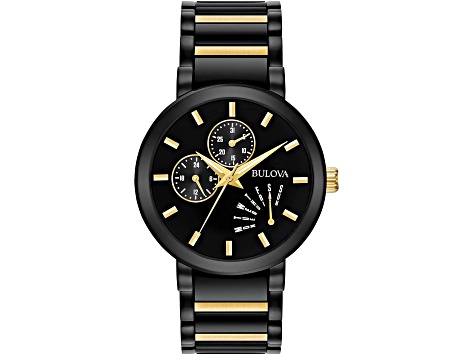 Bulova Men's Classic Black and Yellow Stainless Steel Watch