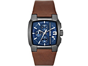 Diesel Cliffhanger 40mm Brown Leather Strap Blue Dial Chronograph Quartz Watch