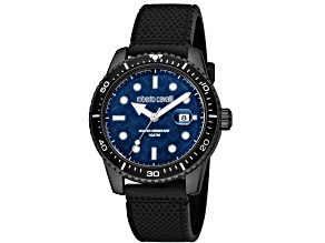 Roberto Cavalli Men's Classic Blue Dial, Black Rubber Strap Watch