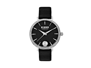 Mar Vista Womens Watch 34mm Stainless Steel Case Black Enamel Dial Leather Strap