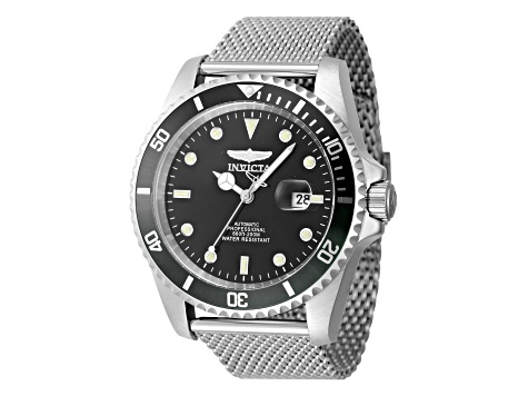 Invicta Men's Pro Diver 47mm Black Bezel Stainless Steel Mesh Band Automatic Watch