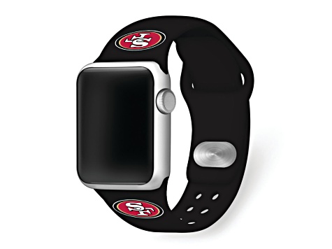 Gametime San Francisco 49ers Black Silicone Band fits Apple Watch (42/44mm M/L). Watch not included.