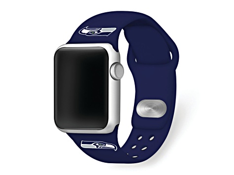 Gametime Seattle Seahawks Navy Silicone Band fits Apple Watch (42/44mm M/L). Watch not included.