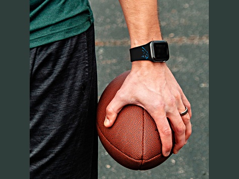 Gametime Carolina Panthers Black Silicone Band fits Apple Watch (42/44mm M/L). Watch not included.